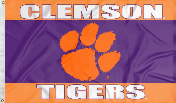 3x5 feet wide Clemson University Flag with orange purple and orange stripes and two metal grommets