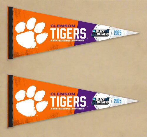 two orange and purple 2025 March madness Clemson basketball pennant for indoor home décor