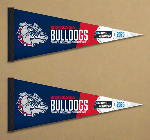 two blue and red Gonzaga March Madness 2025 Basketball 2 Pack Pennant for indoor home décor