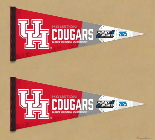 Two red and gray March Madness 2025 Houston Cougars Basketball Pennant for indoor home décor