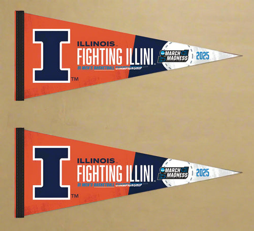 Two Illinois March Madness 2025 Pennants for indoor home décor