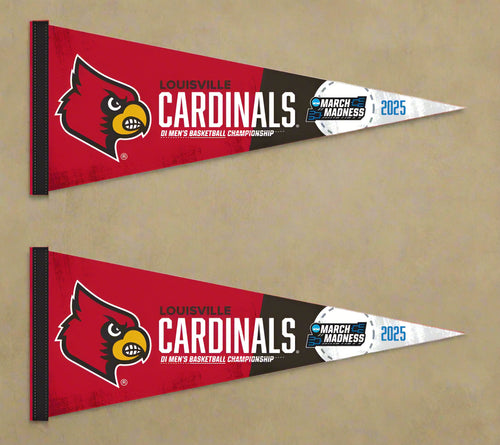 Two Louisville Basketball March Madness 2025 Pennants for indoor home decor