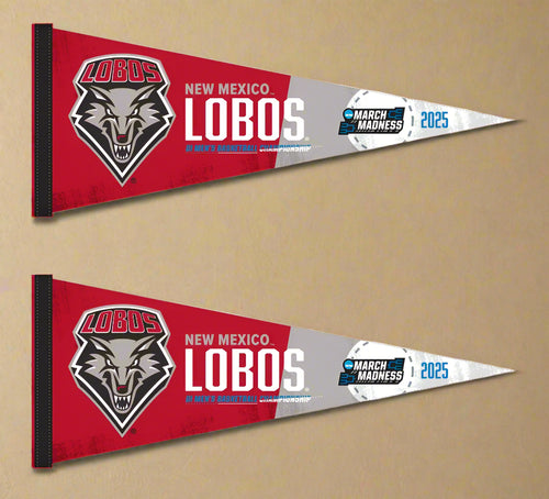 two red and grey March Madness 2025 New Mexico Lobos Basketball pennant for indoor home décor