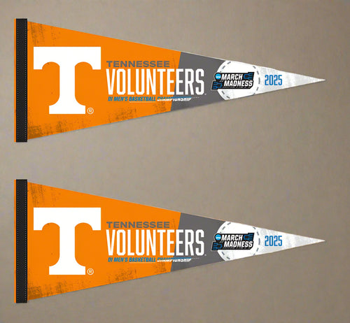 two orange and grey Tennessee Basketball March Madness 2025 Pennant for indoor home décor