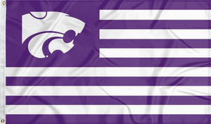 USA Flag Style Kansas State University 3x5 Flag with seven purple stripes six white stripes and two metal grommets