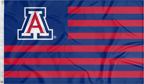 3x5 University of Arizona flag with seven blue stripes six red stripes and two metal grommets for indoor home decor