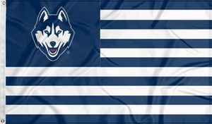 3x5 foot wide University of Connecticut (UCONN) National Flag with seven navy stripes 6 white stripes and two metal grommets