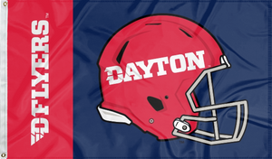 Blue and red two striped University of Dayton Flyers Football flag and two metal grommets