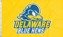 Load image into Gallery viewer, Gold 3x5 foot wide University of Delaware Blue Hens Flag with two metal grommets
