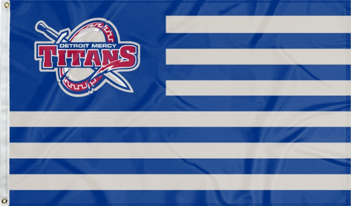 3x5 foot wide University of Detroit Mercy flag with seven blue stripes six grey stripes and two metal grommets