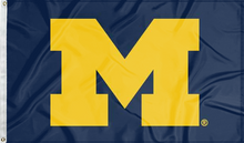 Load image into Gallery viewer, Blue 3x5 foot wide University of Michigan Flag with two metal grommets
