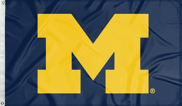 Blue 3x5 foot wide University of Michigan Flag with two metal grommets