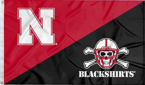 3x5 foot wide red and black University of Nebraska House Divided Flag with two metal grommets