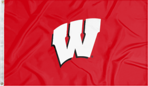 Red University of Wisconsin Applique Flag with two metal grommets