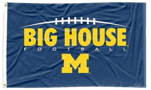 Blue 3x5 University of Michigan Flag with Big House Football M Logo