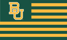 Load image into Gallery viewer, 3x5 Baylor Flag with BU National Logo and Green and Gold Stripes Background
