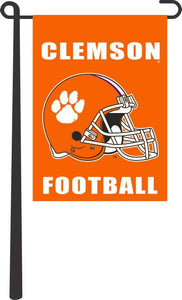 Orange 13x18 Clemson Garden Flag with Clemson Football Helmet Logo