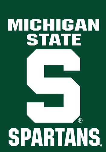 Green Michigan State House Flag with Michigan State S Spartans Logo