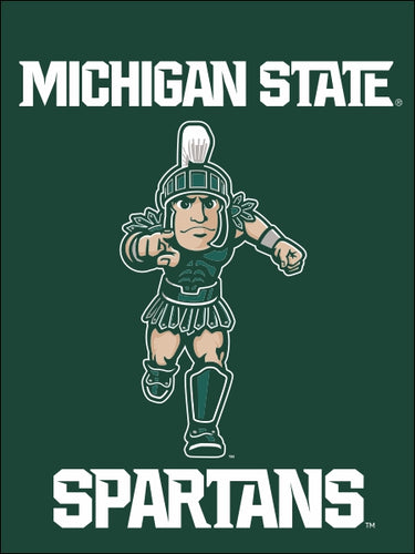 Green Michigan State House Flag with Sparty Mascot and Spartans Logo