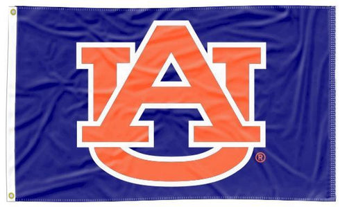 Blue 3x5 Auburn Flag with AU Logo and Two Metal Grommets