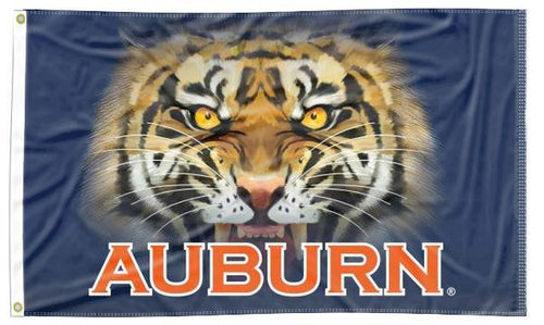 Blue 3x5 Auburn Flag with Auburn Tiger Eyes Logo and Two Metal Grommets