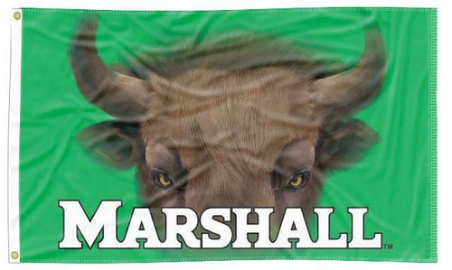 Green 3x5 Marshall Flag with Bison Eyes Logo and Two Metal Grommets