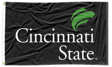 Load image into Gallery viewer, Black 3x5 foot wide Cincinnati State Technical and Community College Flag with Two Metal Grommets
