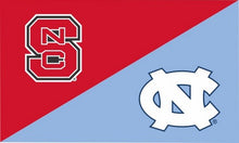 Load image into Gallery viewer, 3x5 House Divided Flag with North Carolina State and University of North Carolina Logos
